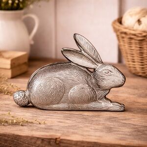 Rabbit Silver Pewter Textured Bunny Dish Tray Home‎ Decor